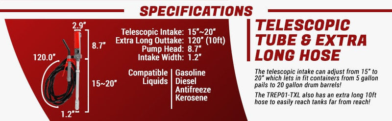 Tera Pump Battery Powered Fuel Transfer Pump with 10" Hose - TREP01-TXL- 20151